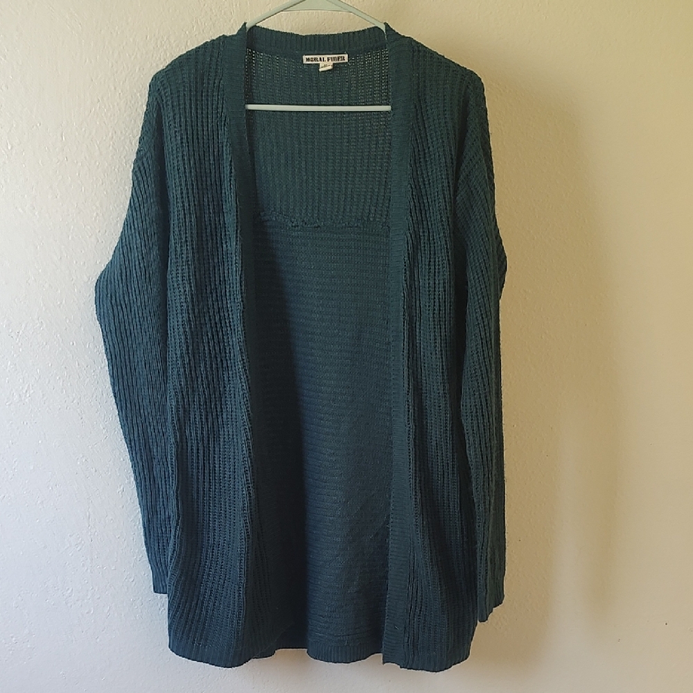 Moral Fiber M Green Open Front Cardigan